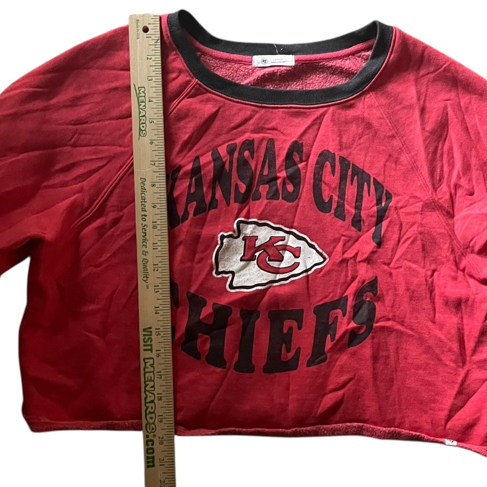 Kansas City Chiefs 47 Brand Cropped Sweatshirt Red Black Sporty Womens L - Picture 7 of 8